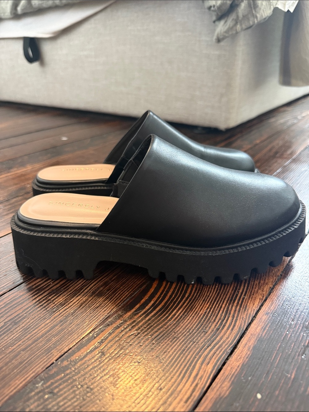 Woman’s Black Faux Leather Slip-On Mules with Cushioned Insole. Sincerely Jules - Picture 4 of 5
